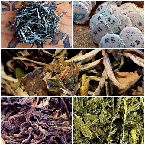 verschiedene Teeblätter und Pu Ehr Tee