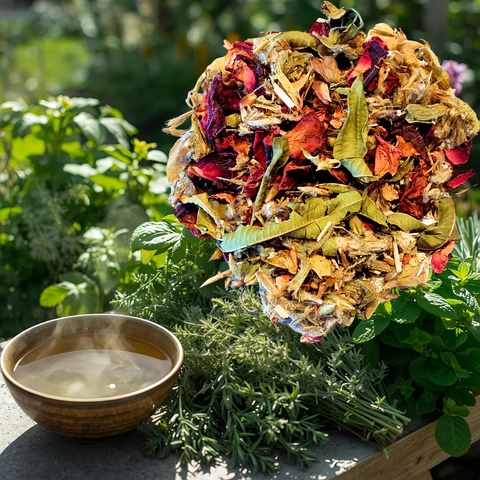 Griechischer Bergtee mit Verbene und Rose