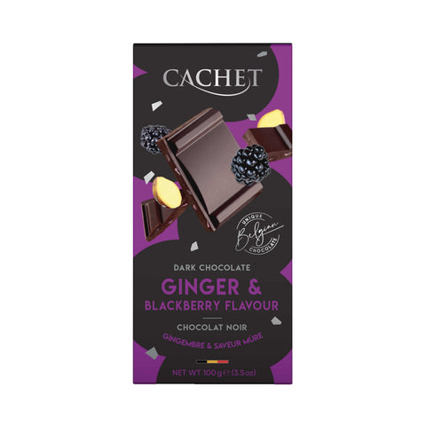 Belgische Schokolade Cachet 57% Kakao mit Brombeer und Ingwer 100g Tafel
