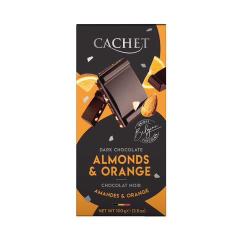Belgische Schokolade Cachet 57% Kakao Mandel- Orange 100g Tafel